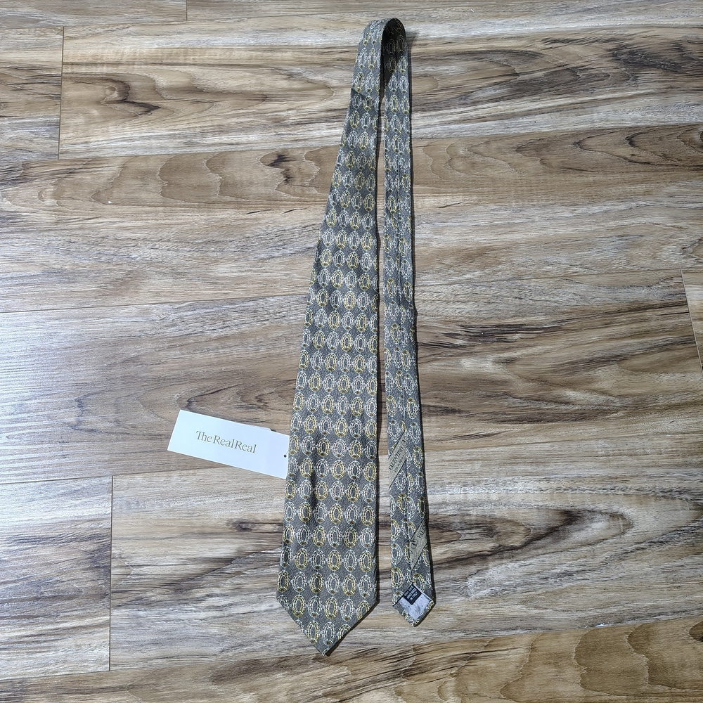 Vintage Valentino Cravatte Gold Geometric Rings 100% Silk Necktie Italian 1990s